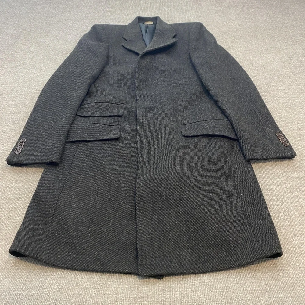 Banana Republic Coat Mens Small Gray Herringbone Wool Blend Overcoat Lined